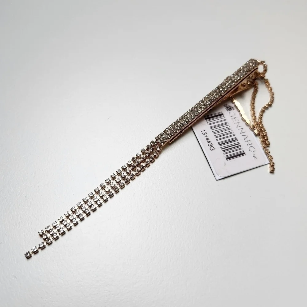 g by Gennaro Hair Clip Gold Tone and Clear Class Stones
